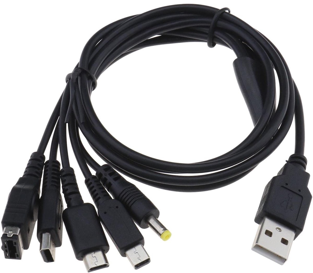 Dailygoods - Dailygoody - 5 in 1 USB-oplaadkabel - Oplaadkabel voor gaming apparaten - Zwart - USB oplaadoplossing - Compatibel met SP, DS Lite en meer - 1,2