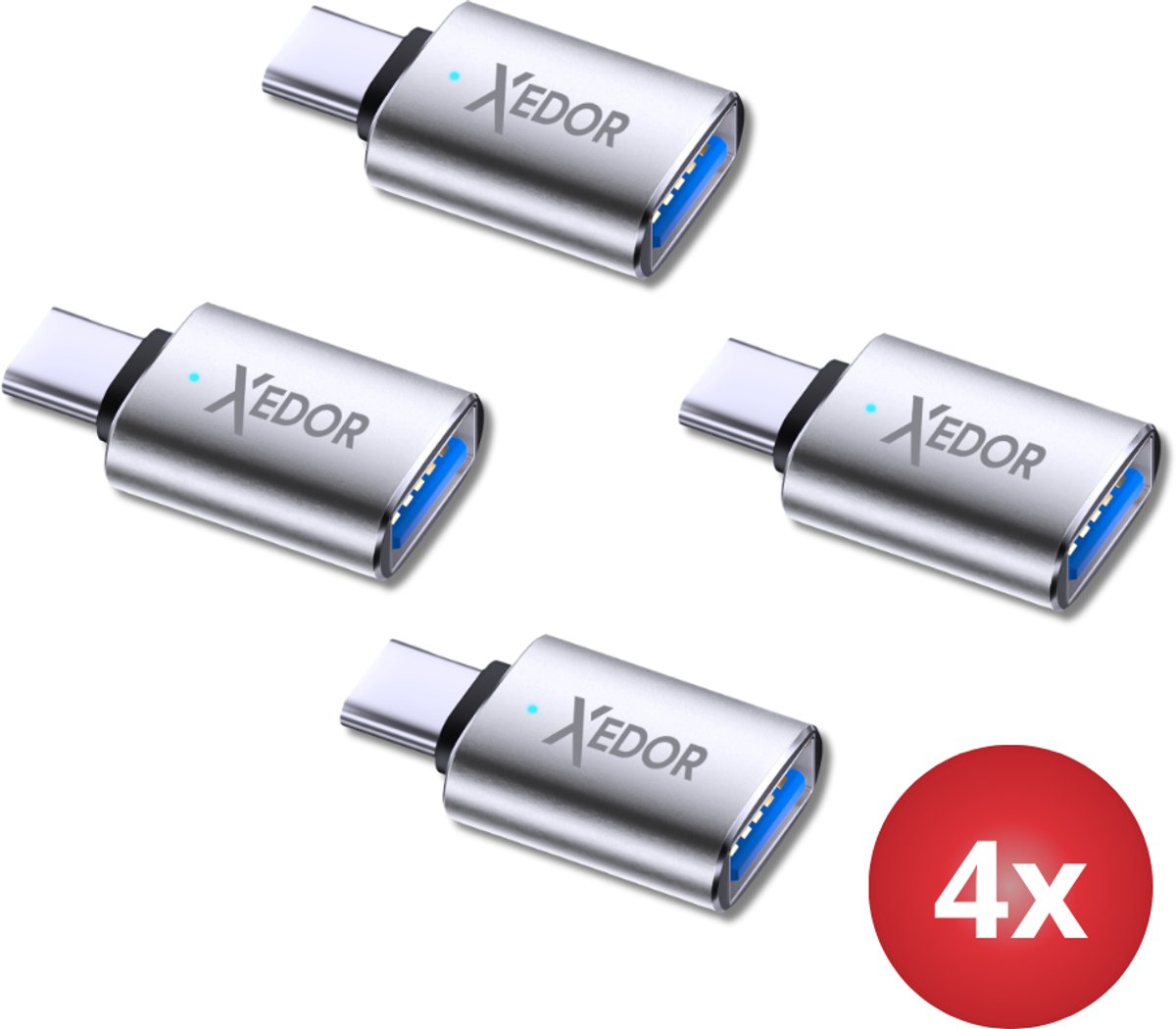 Xedor® Nexa – USB C naar USB A Adapter – 4 Stuks – USB 3.2 Gen 1 – 5 Gbps – Laptops, Smartphones & USB sticks – Zilver