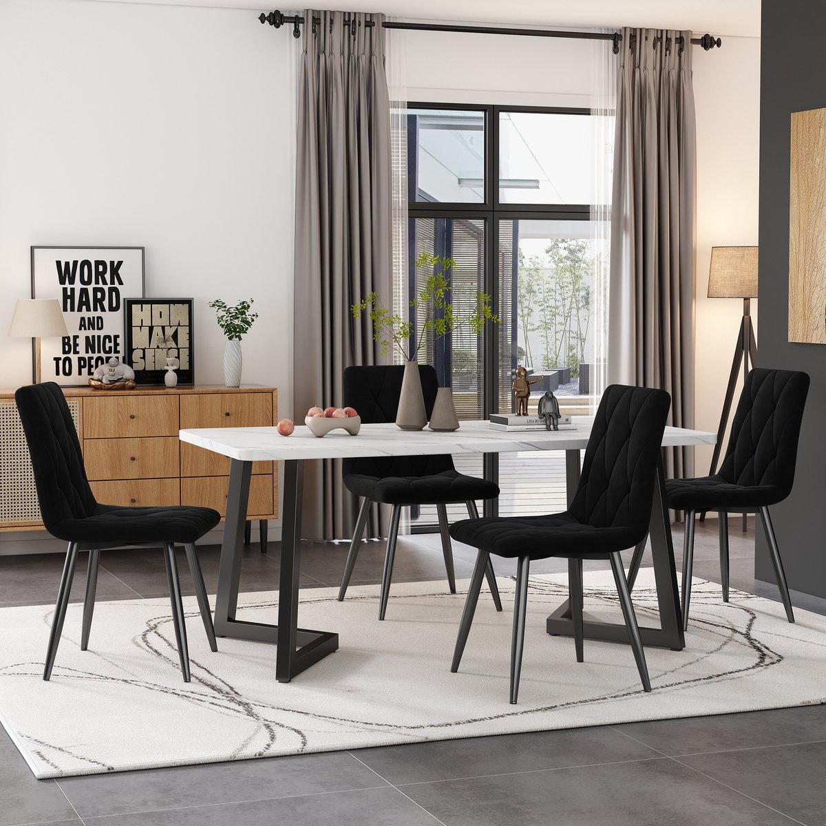 MIVRAY Eettafelset Met 4 Stoelen - Rechthoekige Eettafel Met Fluweel Stoelen - Voor Keuken En Eetkamer - Mdf - 117x68x75 Cm