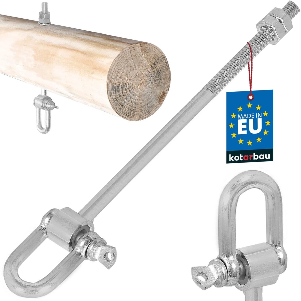 KOTARBAU® Schommelhaak, Verzinkt Staal, M10 x 200 mm, Zilver, Schommelhaken, met Schakel, Schommelhaak voor Houten Balk, Duurzaam en Veilig