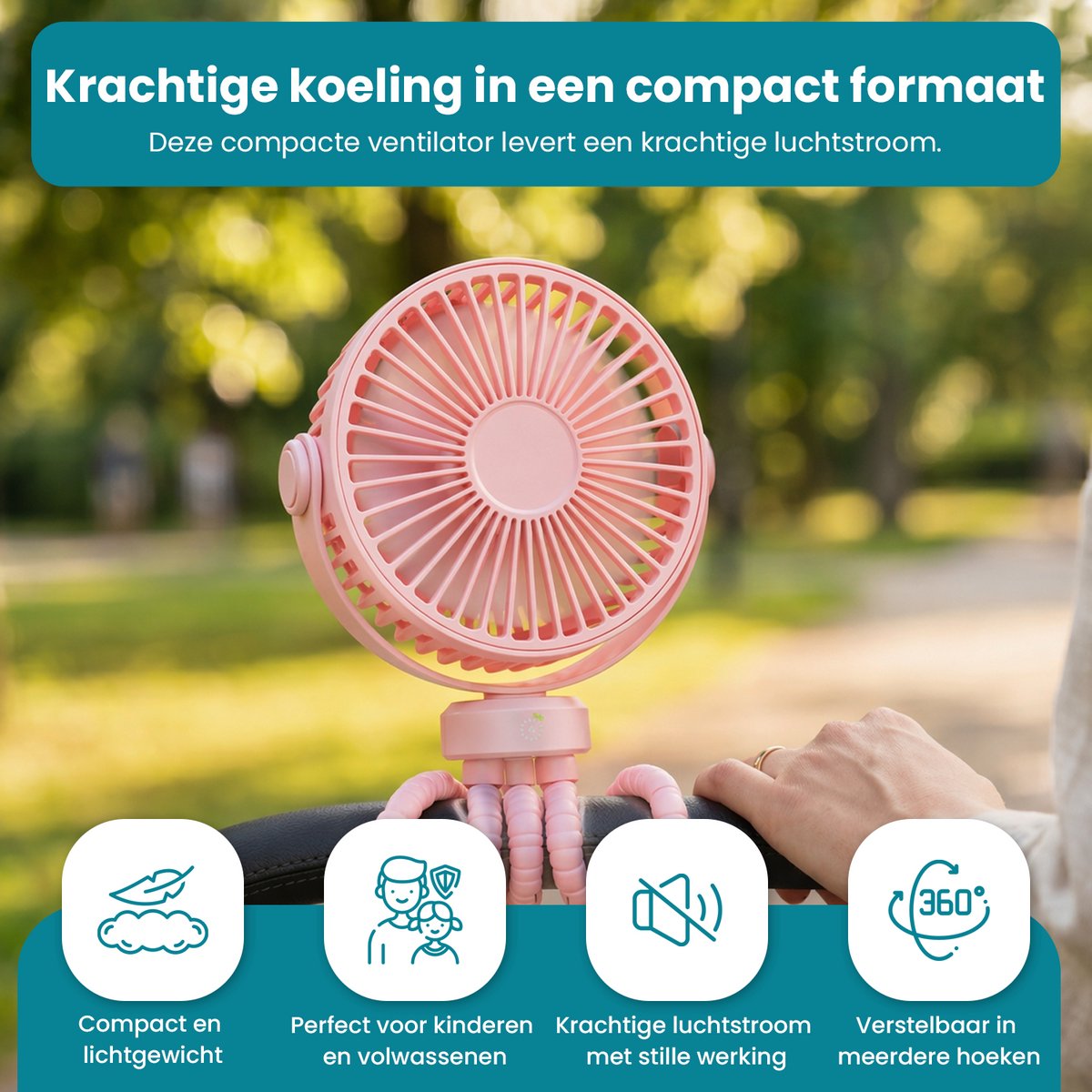 Twenty4seven® Handventilator met Octopus - Draagbare Ventilator Oplaadbaar - Hand Tafelventilator Draadloos - Kinderwagen Mini Fan met 3 Standen — afbeelding 5