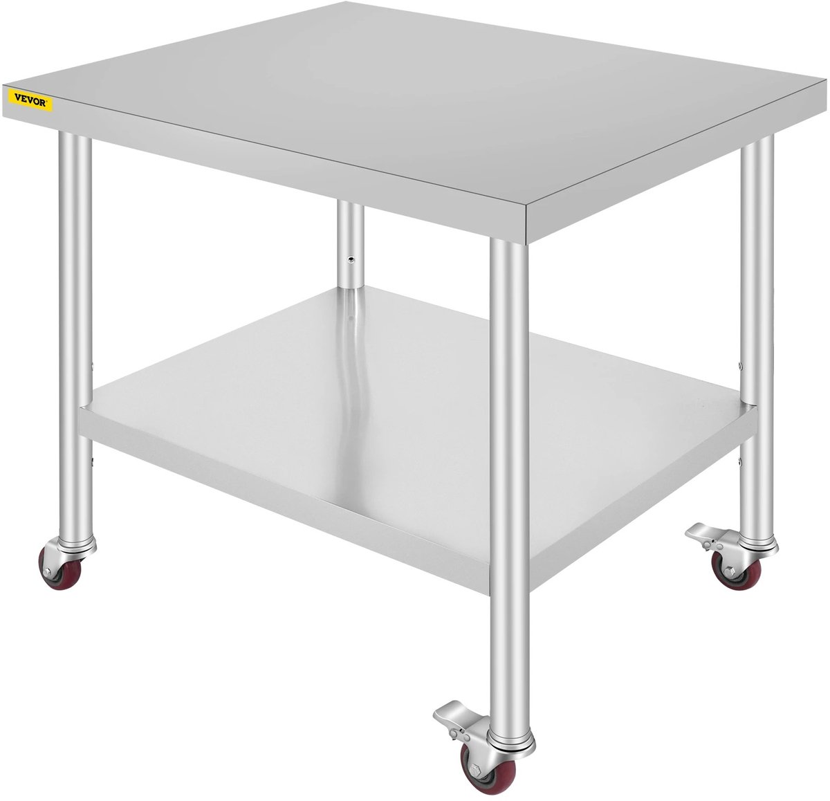 Roossentials tafel - Werktafel - Keukentafel - Voedselbereidingswerkbank - Keukenvoorbereidingstafel - Met 4 wielen - 61 x 30,5 cm Zilver