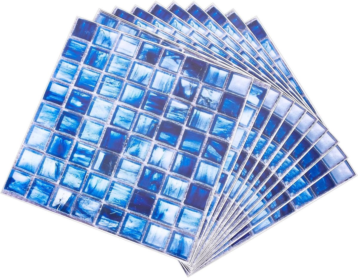 10 Stuks 3D Mozaïek Tegel Stickers Zelfklevend Blauw Verwijderbare Wanddecoratie voor Keuk