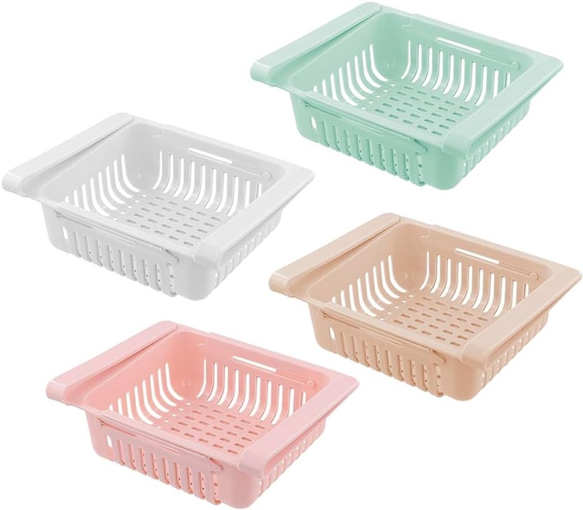 Set van 4 Koelkast Organizer Racks met Uittrekbare Lades voor Efficiënte Koelkastopslag, Ruimtebesparend en Praktisch
