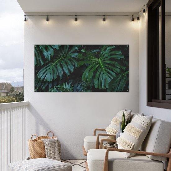 Tuinposter 160x80 cm - Tuindecoratie Jungle - Bladeren - Design - Poster voor in de tuin - Buiten decoratie - Schutting tuinschilderij - Tuindoek muurdecoratie - Wanddecoratie balkondoek
