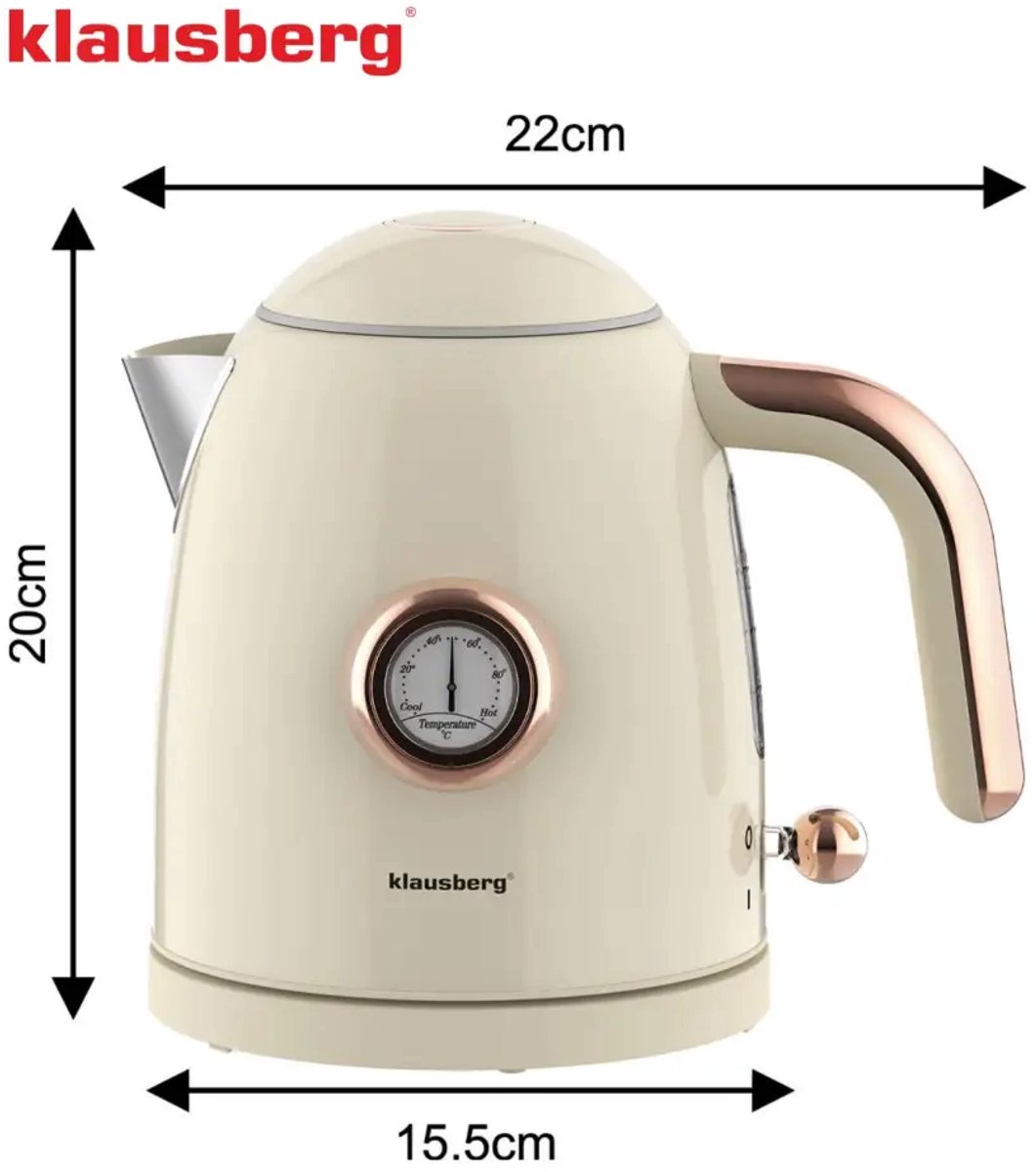 Klausberg - Waterkoker - Retro Waterkoker - Kleine Elektrische Waterkoker - Thee Waterkoker met Thermometer - Compacte Waterkoker Design - Keukenapparaat - 1L - 1200W - RVS - Crème — afbeelding 4