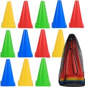 12 Verkeerskegels, Pionnen, Veiligheidskegels, Pylonen (4 Kleuren, 23cm) - Motor Gymkhana, Sport, Parcours, Voetbal, Kinderspellen, Hondentraining