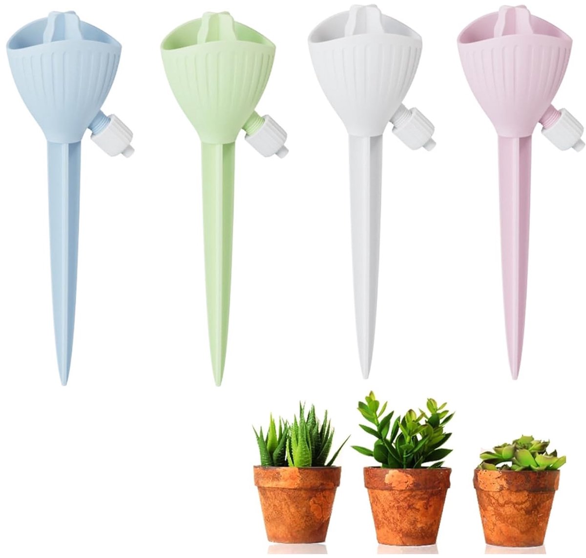 Automatisch bewateringsapparaat - 4 stuks - Automatic watering device - Plant Watergever - Instelbare - Draagbaar - Druppelaar met schakelaar voor vertraagde bediening - Geschikt voor het bewateren van bloempotten - voor planten tijdens de vakantie