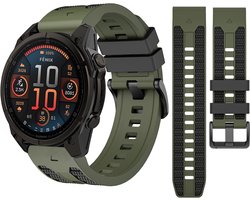 Stravo Premium Duo-kleur Siliconen Horlogebandje – Quickfit 22mm – geschikt voor Garmin Fenix 8 (Pro-E-47mm) - Fenix 7 & 6 (Solar-Pro) - Fenix 5 (Plus) / Forerunner 970-965-955-945 / Epix Gen 2 -Pro 47mm/Quatix 7- 8 / Fenix 8(Pro/E) – Groen / zwart