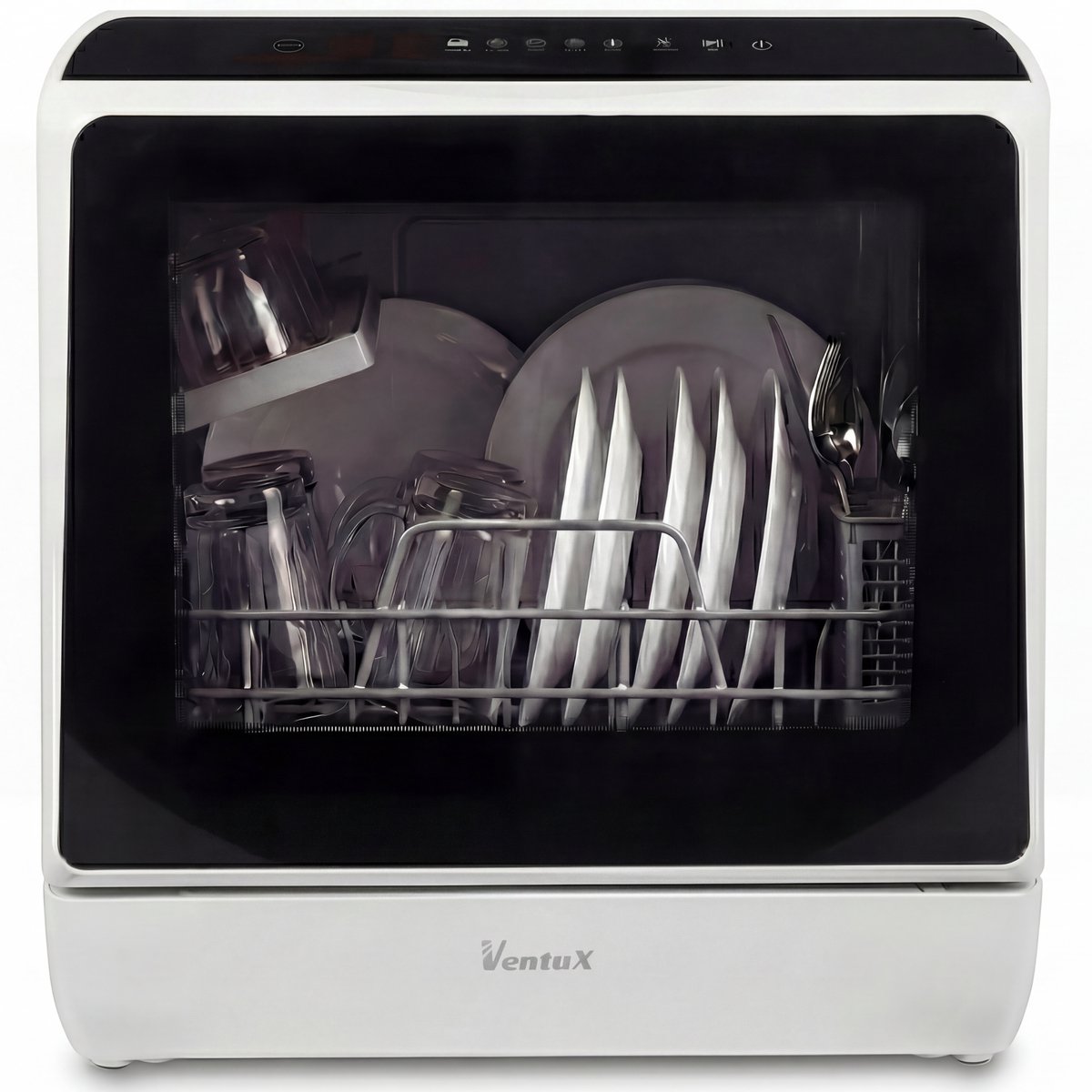 Bol.com Ventux® Mini Vaatwasser Incl. App – Afwasmachine – 5 Programma’s – 900 Watt – 42,5 x 42,8 x 45,8 cm - Wit aanbieding