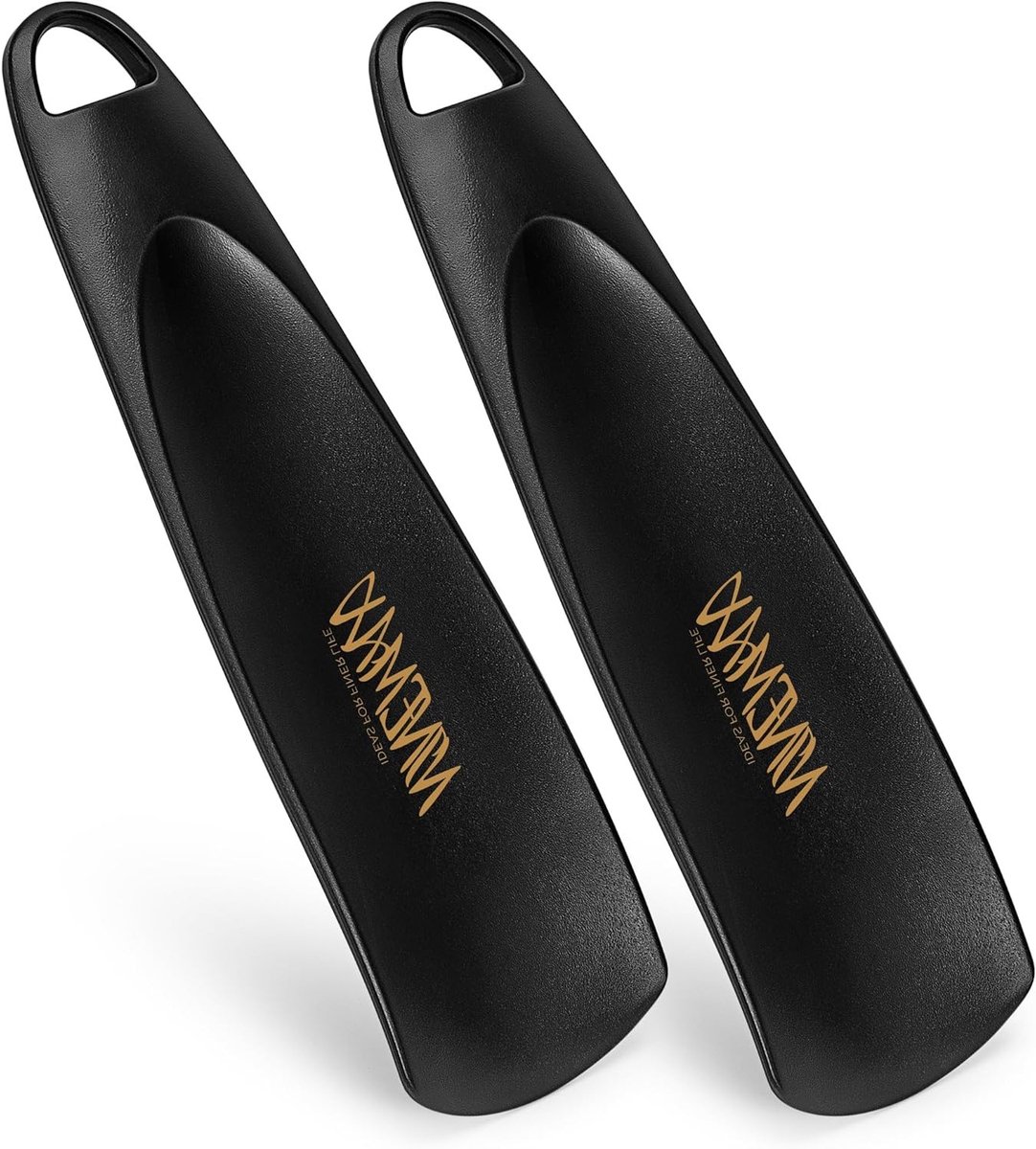 Korte Plastic Schoenlepel 19CM - Duurzame en Draagbare Schoenlepels met Handige Gaten voor Dames, Heren en Kinderen (2 Stuks), Zwart