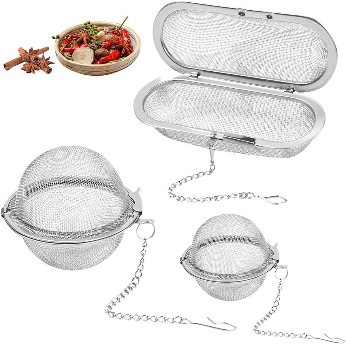 Stainless Steel Tea Infuser Set van 3 Stuks voor Losse Thee, Ideaal voor Theekopjes en Kruiden