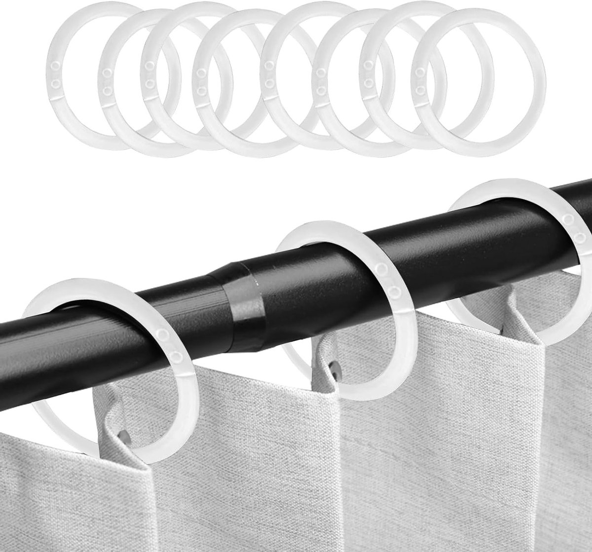 Ovale Douchestang Ringen, 100 Stuks, 40mm Binnen Diameter, Sterke Haakjes voor Douchegordijnen, Ideaal voor Badkamer en Keuken