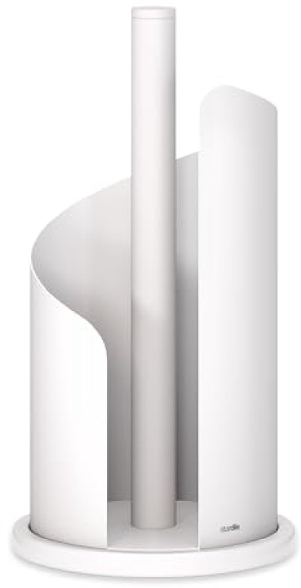 PromoHome Design Keukenrolhouder RVS Mat - Vrijstaand - H30xØ15 cm - Geschikt voor Jumbo Rollen - Wit