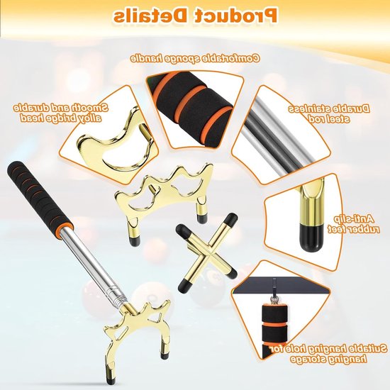 Poolkeu Set - Biljart Accessoires - Pool Spelen - Intrekbare Keu - 152.4 cm - Zwart Goud — afbeelding 2
