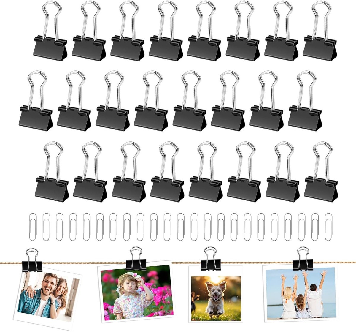 100 Stuks Document Klemmen, 19mm Dubbele Klemmen met 1 Doos Paperclips, Kantoorbenodigdheden, Bindclips voor Notities en Organisatie