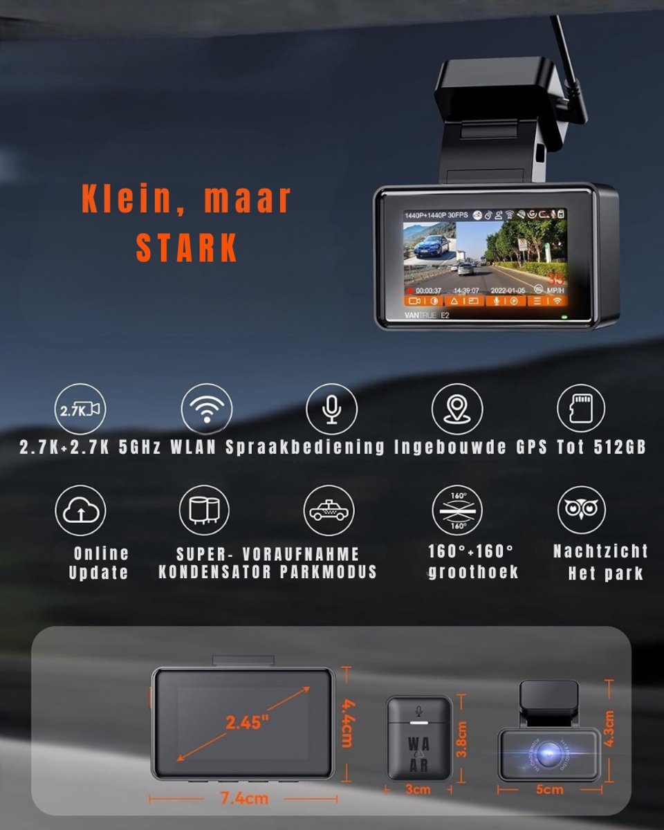 YOR® Dual Dashcam - Voor en Achter Camera – Auto Camera Met Nachtzicht – Zwart - 14cm x 15cm x 11cm – foto 6