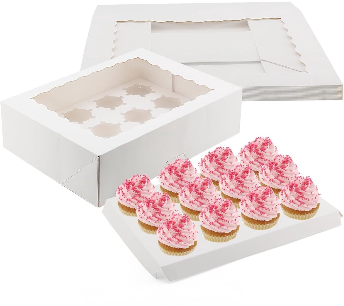 18-Pack 12-Holes Witte Cupcake Dozen met Vensters, Ideaal voor Taartjes, Cookies en Snoepgoed