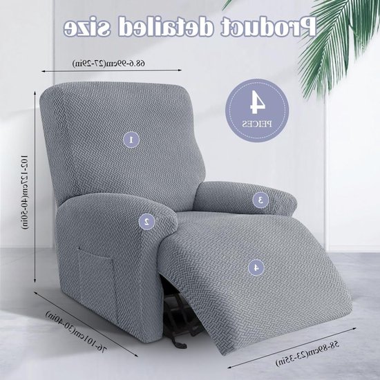 Set van 4 Rekbare Stoelhoezen met Zakjes - Eenvoudige Bescherming voor Relaxstoelen en TV-Stoelen in Lichtgrijs, Perfecte Stoelhoes voor Armleuningen — afbeelding 5