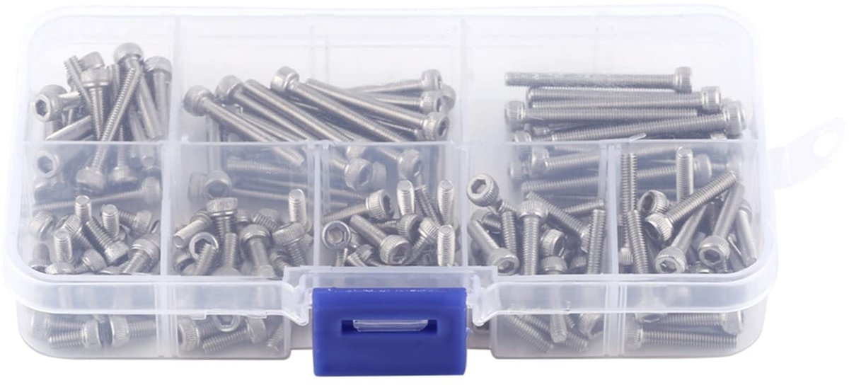 Allecto - Schroeven Set - RVS Hex Cap Head - 160 Stuks - Kunststof Opbergdoos - Bevestigingsmaterialen - Duurzaam - Geschikt voor Klussen - RVS