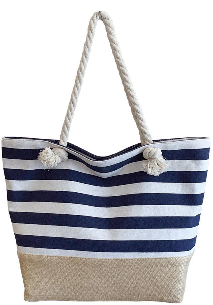 Vrouwelijke Waterdichte Strandtas - Striped Canvas Schoudertas voor Zomer, Gym en Winkelen