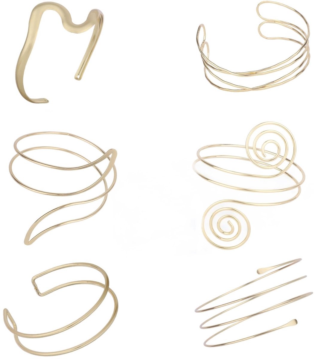Set van 6 Gouden Arm Cuffs voor Vrouwen - Verstelbare Spiral Armbanden - Boheemse Sieraden