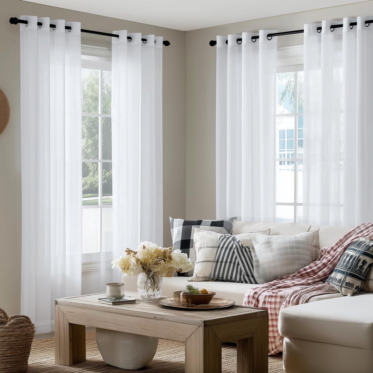 PONY DANCE Transparante Voile Gordijnen - 4 Panelen - Wit - Lichtdoorlatend voor Woonkamer, Slaapkamer en Kinderkamer