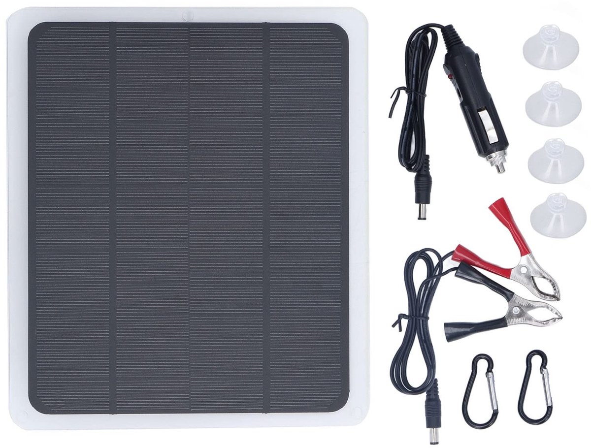 ONF3 - Zonnepaneel Batterijoplader - 20W 12V Krokodillenklem - Voor Auto, Boot, Motor en RV - Efficiënt Energiegebruik - Geschikt voor Zonnepane...