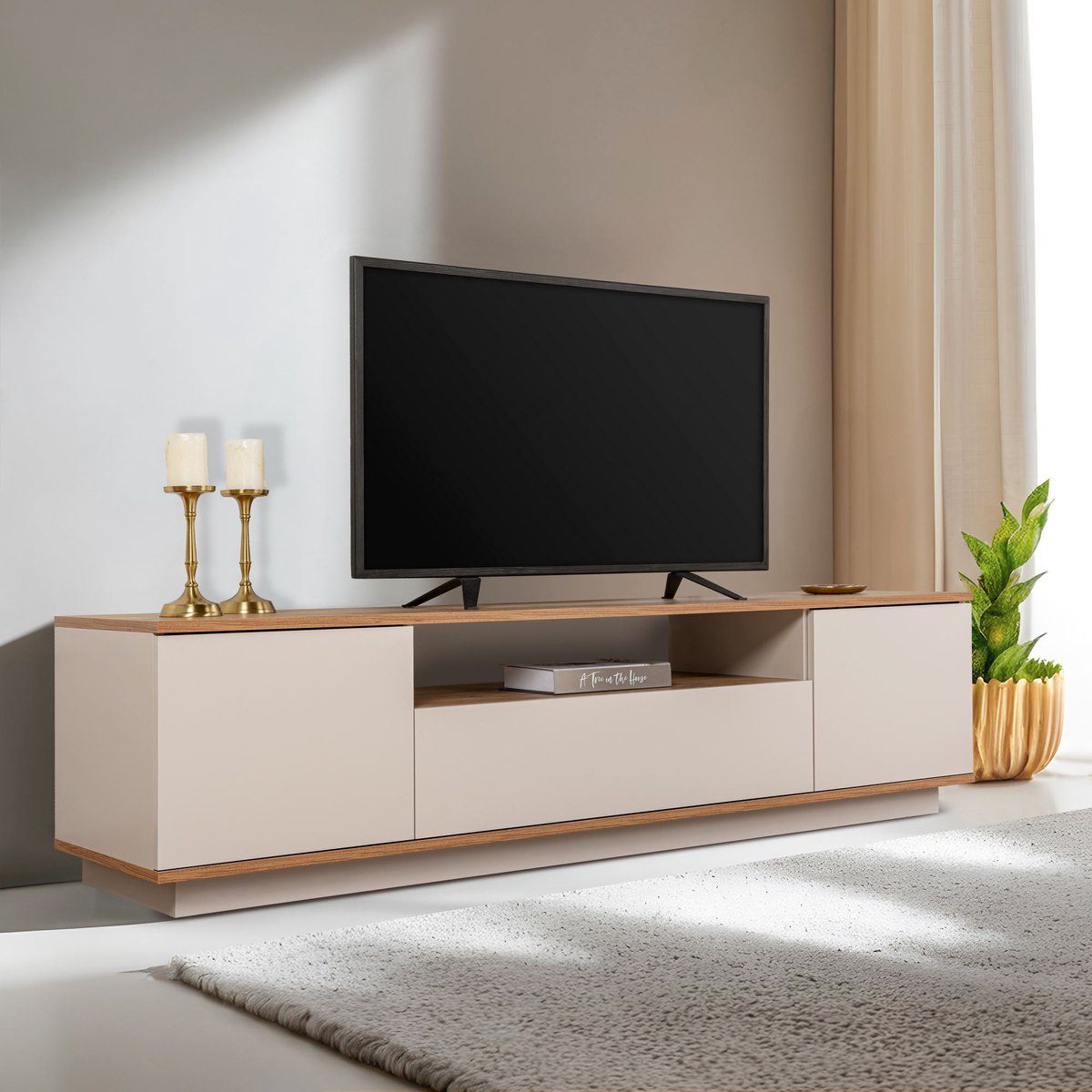 Vente-unique Tv-meubel met 3 deuren en 1 nis - Beige en naturel - LOTULA