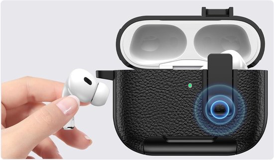 Hoes voor AirPods Pro 3 met Karabijnhaak PWZ Zwart - Lederen Textuur, Stootvaste Beschermhoes met Vergrendelingsclip en Standaard voor AirPod Pro 3 2025 — afbeelding 5
