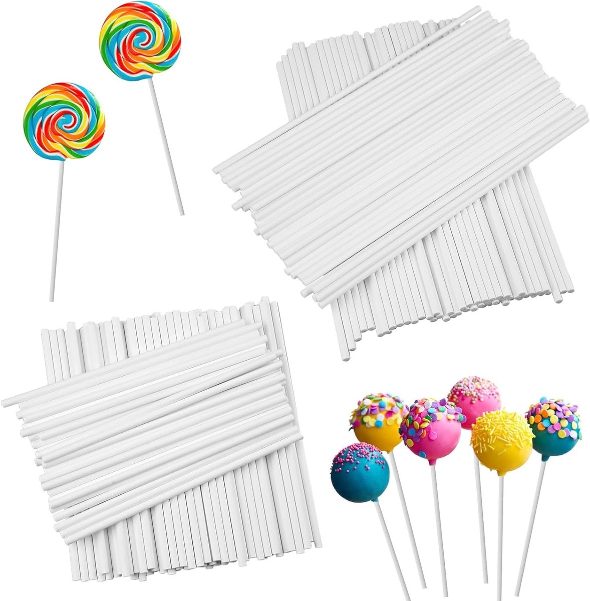 200 Stuks Cake Pop Stelen van 15cm en 10cm, Witte Papieren Sticks voor Taarten, Snoepjes en Koekjes