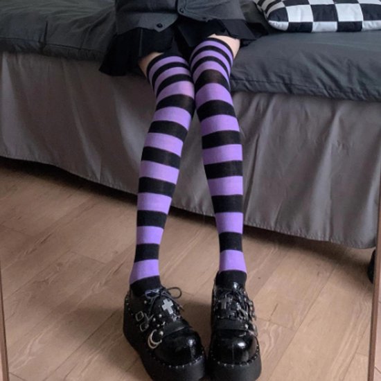 Leuke Gestreepte Overknee Sokken voor Meisjes, Perfect voor Feestjes, Halloween en Kerst, Comfortabele Kniehoogte Sokken voor Kostuums en Themafeesten
