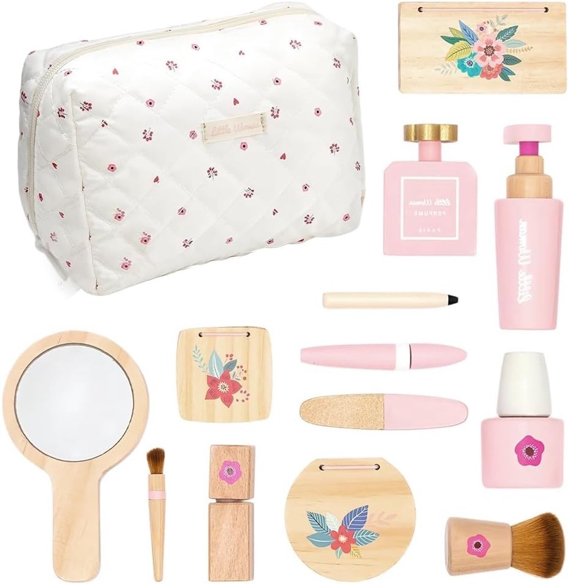 Houten schminkset voor kinderen met make-upkoffer, ideaal als cadeau voor meisjes, verjaardagen en feestdagen, creatief spelen en fantasie stimuleren