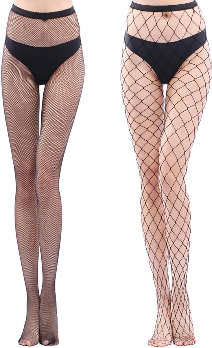 2 paar zwarte netkousen voor dames, hoge taille, zeer elastisch en ademend voor dagelijks gebruik, feesten en carnavalskleding