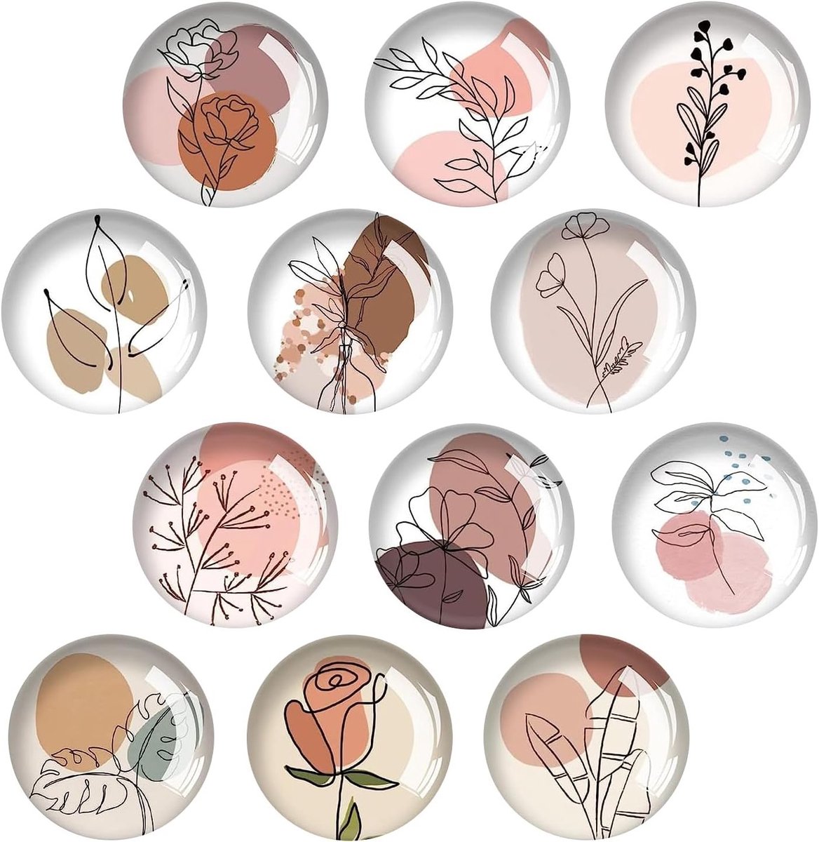 Set van 12 Decoratieve Magneten met Bloemenpatroon, Ideaal voor Koelkast, Magnetisch Bord en Cadeau voor Kinderen en Volwassenen