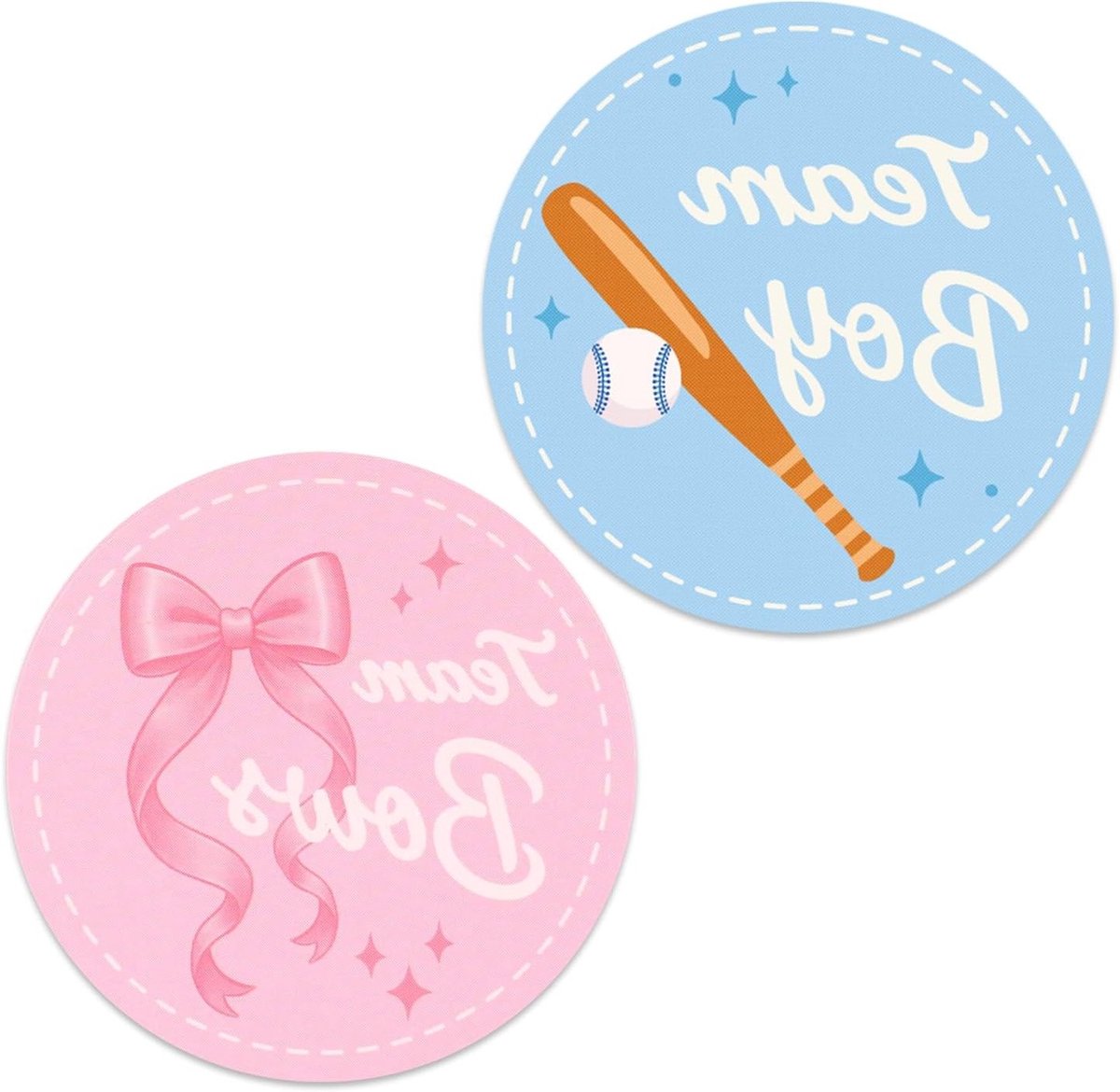 54Pcs Gender Reveal Stickers voor Babyshower, Zelfklevende Labels in Roze en Blauw, Versieringen voor Team Boy en Team Girl, 5cm Ronde Stickers voor Feestjes en Aankondigingen