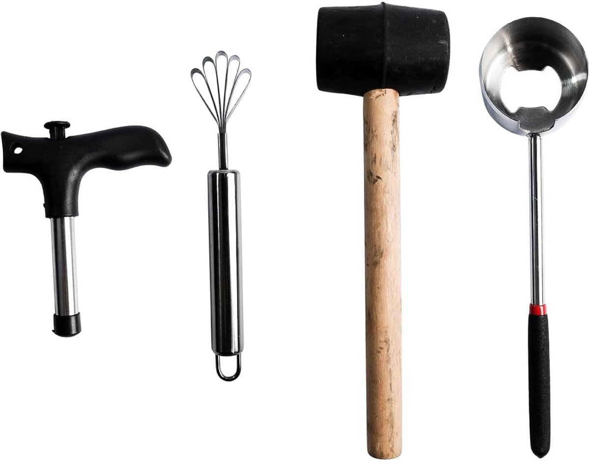 Allecto - Coconut Peel Opener Set - Premium RVS Set - Inclusief Opener, Hamer en Shredder - Handige Keukengereedschap - Perfect voor Koken - Ideaal...