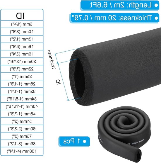 60mm (2-3/8in) ID x 6.6ft Buizenisolatie Schuim Tubes, Beschermende Wrap voor Handgrepen en HVAC Toepassingen, Zwart — afbeelding 5