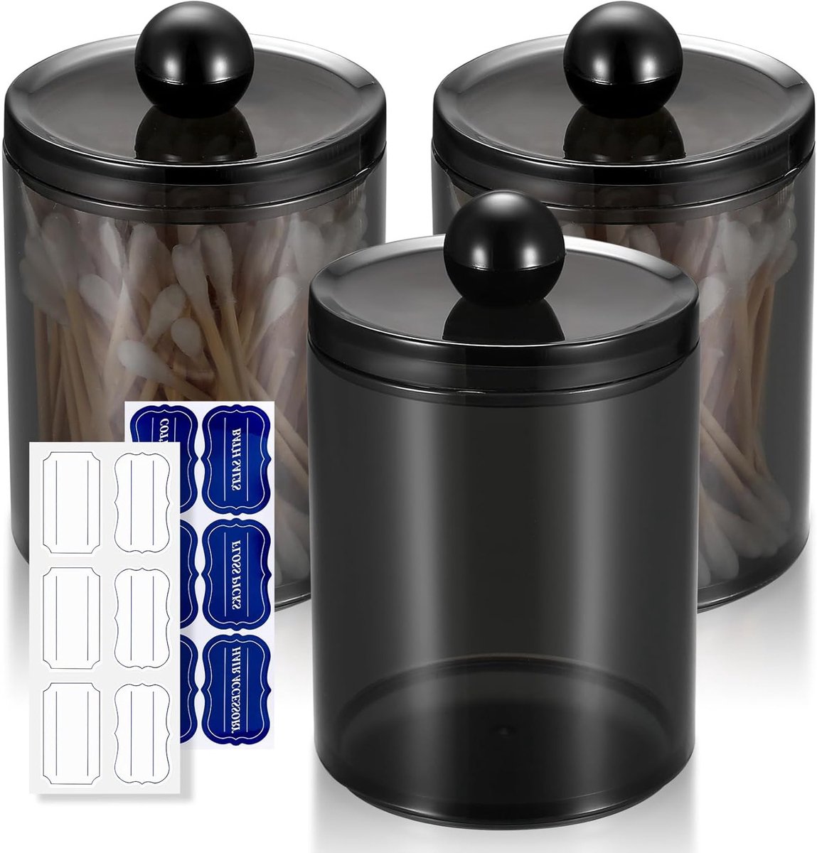 Cosmetica-organizer set van 3 met zwarte apothekersglazen voor badkamer & make-up