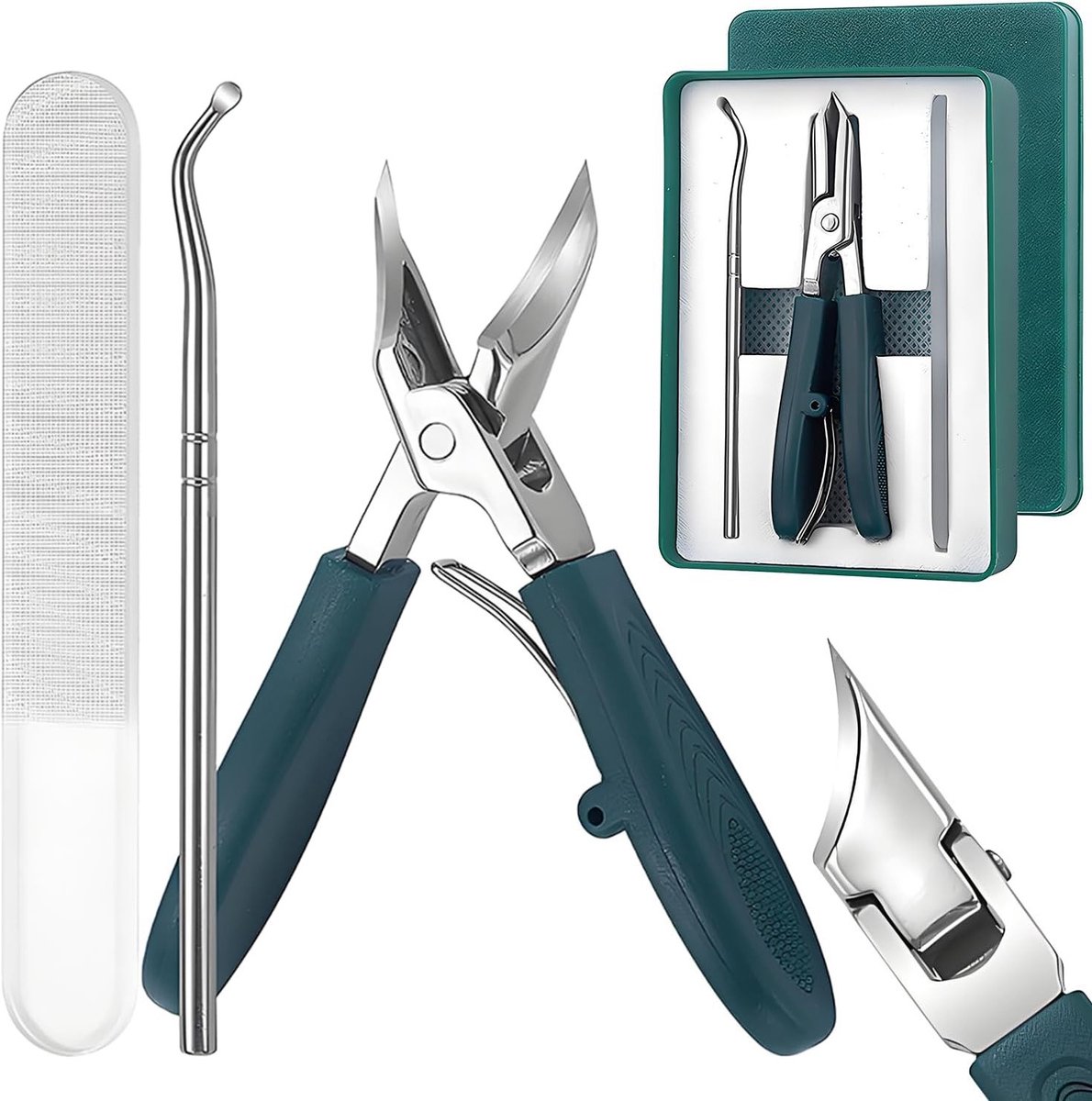 Complete Set voor het Verzorging van Teennagels | Roestvrijstalen Nagelknippers voor Dikke Nagels | Inclusief Vijl en Scheurhulp voor Senioren en Gevoelige Voeten