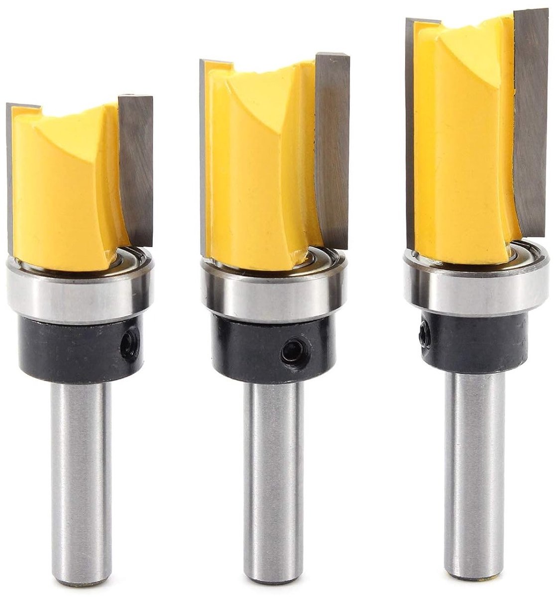 Set van 3 stuks 8mm Shank Flush Trim Freesbits voor Houtbewerking met Top Lager en Patroon Sjablonen