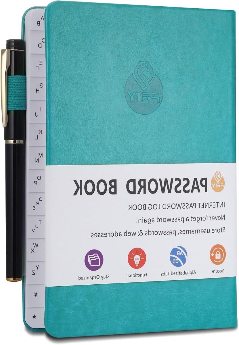 Wachtwoordboek met Alphabetische Tabs A-Z | Hardcover Organizer met Pen en Elastic Band