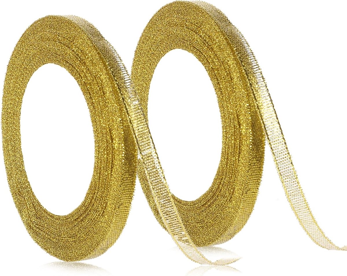 Gouden Cadeaulint, Organza en Satijn Ribbons voor Versiering, Cadeau Inpakken en Feestelijke Gelegenheden zoals Bruiloften en Verjaardagen