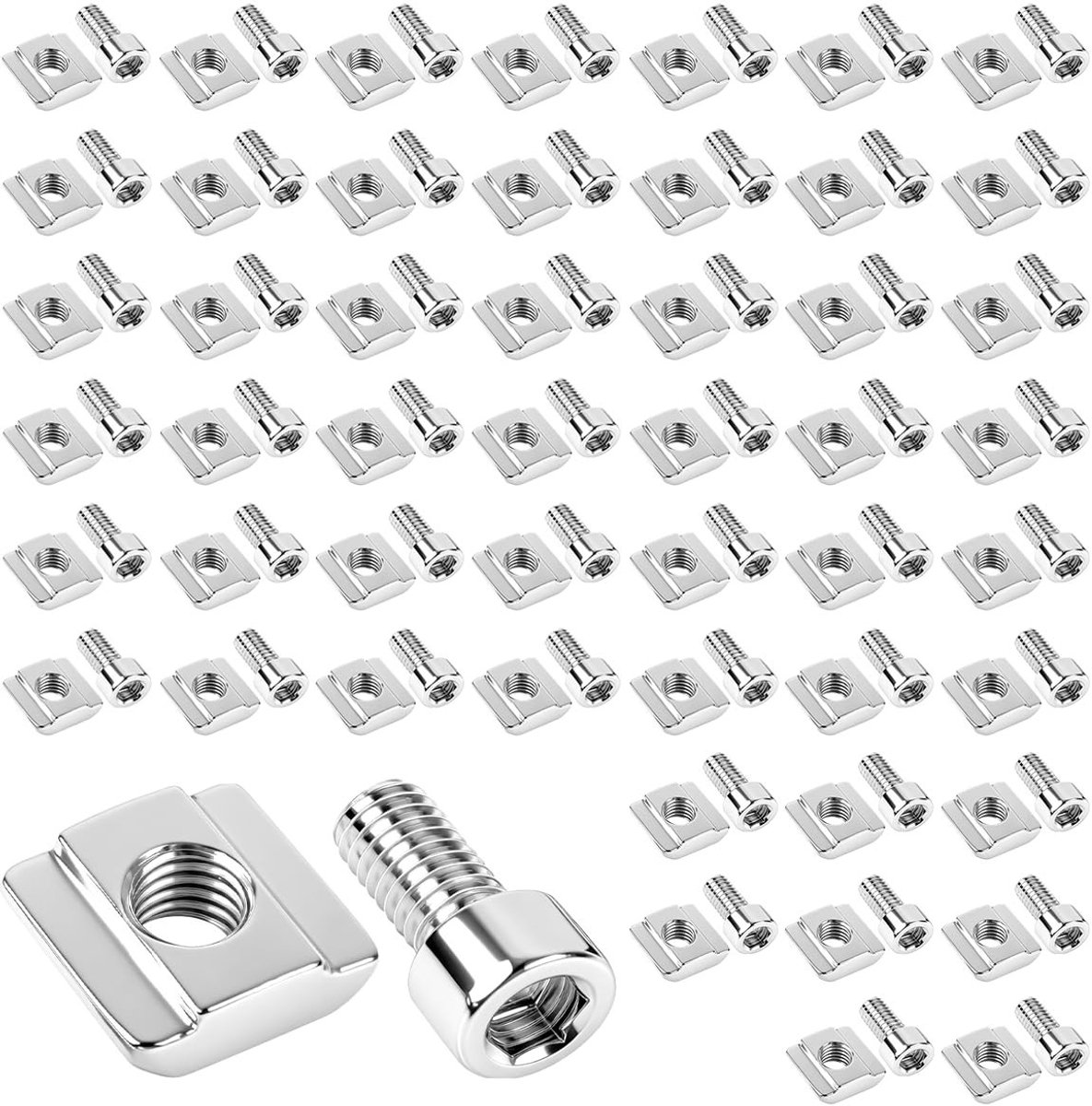 50 Stuks T-groef Moeren Set voor M5 Aluminium Profielen, Carbon Staal en T-groef Rails, Geschikt voor Extrusie en Begeleidingssystemen
