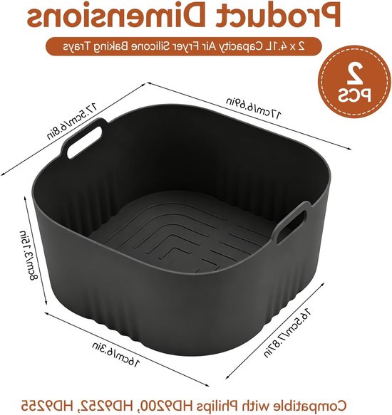 Set van 2 Siliconen Mallen voor Airfryer - Ideaal voor Bakken, Koken en Grillen, Geschikt voor 4.1L Modellen van Merkloos — afbeelding 5