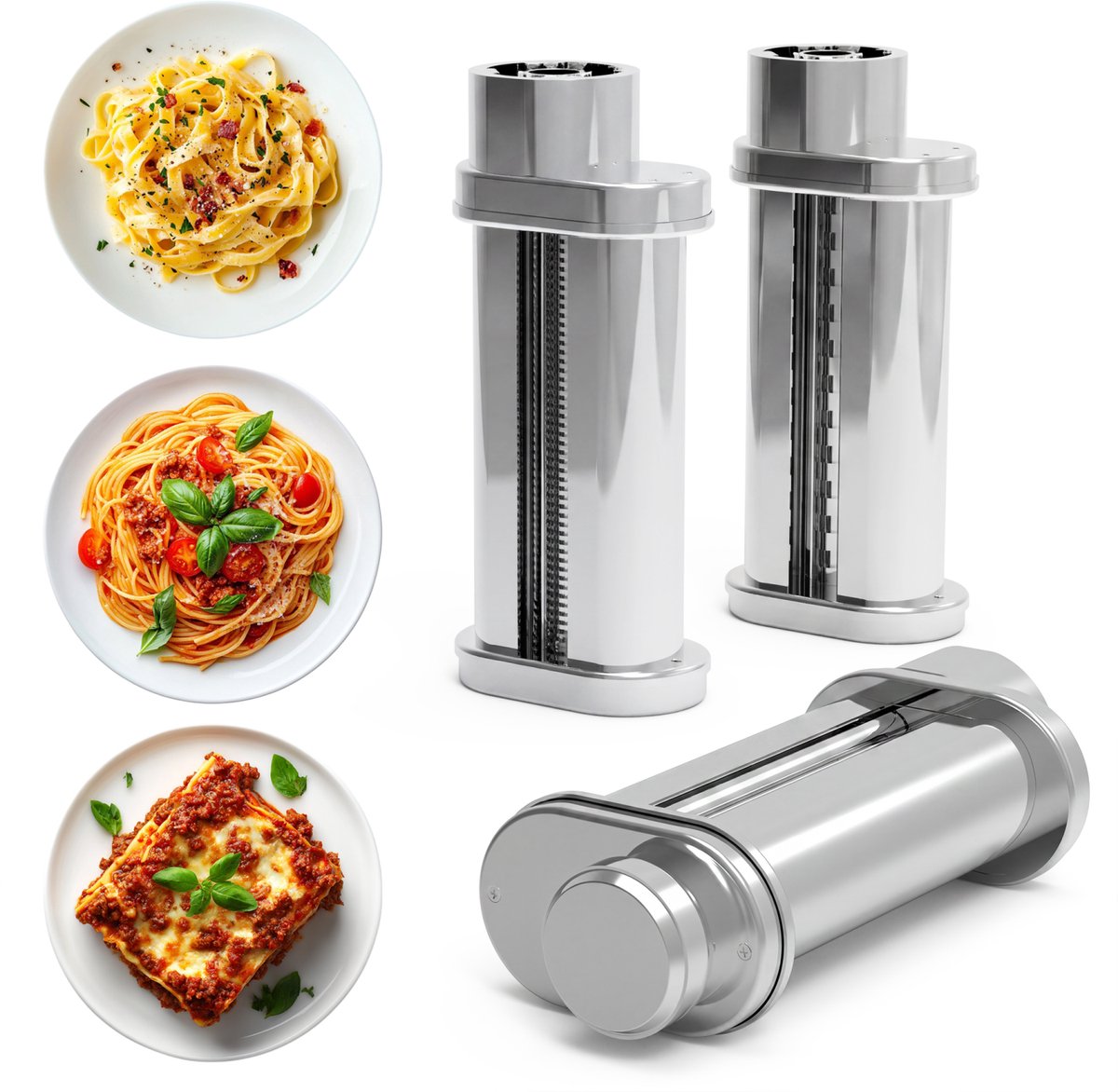 Fentic Set Pastaroller, Spaghettisnijder en Fettuccinesnijder - Pasta Maker Geschikt voor Fentic SM-1504P en SM-1504BM - RVS Elektische Pastamachine – Pastaroller