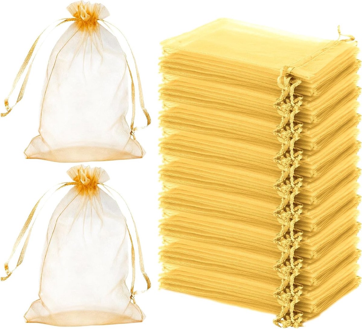 100 stuks organzazakjes 7 x 9 cm in goud voor sieraden, cosmetica en cadeauverpakkingen voor feesten en bruiloften