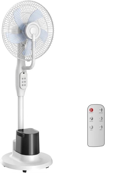 Watergekoelde staande ventilator met nevelfunctie, 3,5L reservoir, 3 snelheden, timer, afstandsbediening, wit