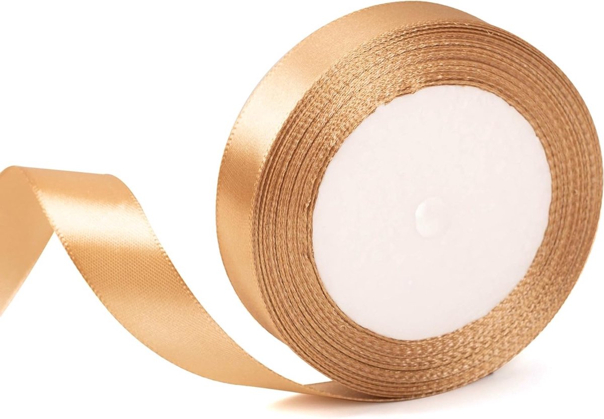 20mm Brede Champagne Kersstrik voor Cadeaus, 22m Gouden Versiering voor Kerst, Decoratie voor Bruiloften en Haaraccessoires