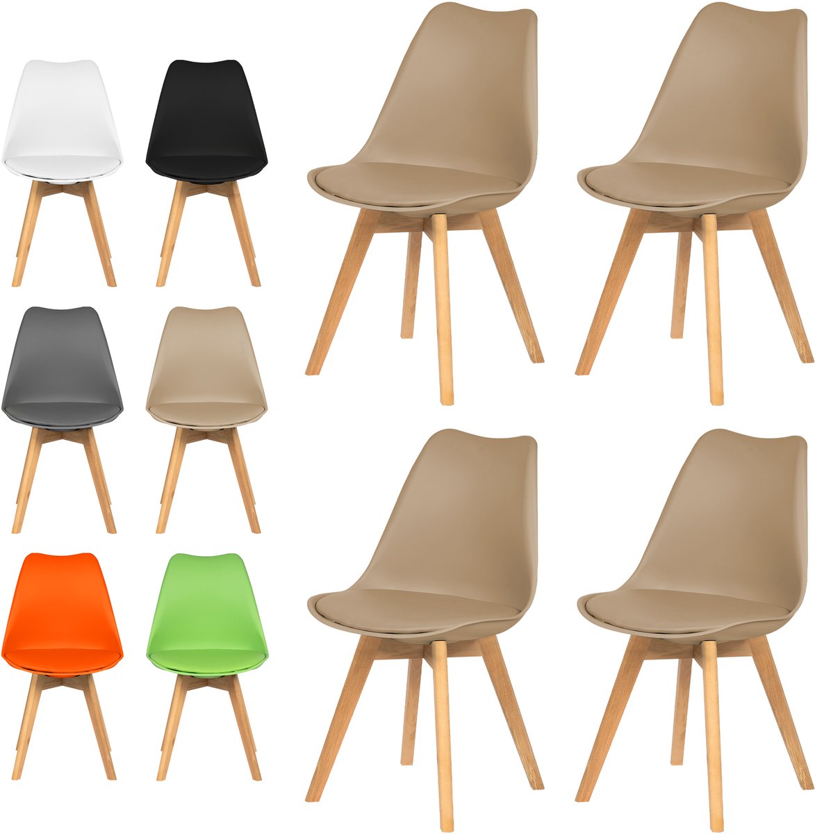 xDays Eetkamerstoelen Set van 4 Bruin – Scandinavisch Design – Kuipstoel met PP Zitting en PU Leer Zitkussen – Houten Poten – Ergonomisch – Eettafelstoel – Bureaustoel – Kaptafelstoel – 120 kg Draagvermogen – Lichtgewicht